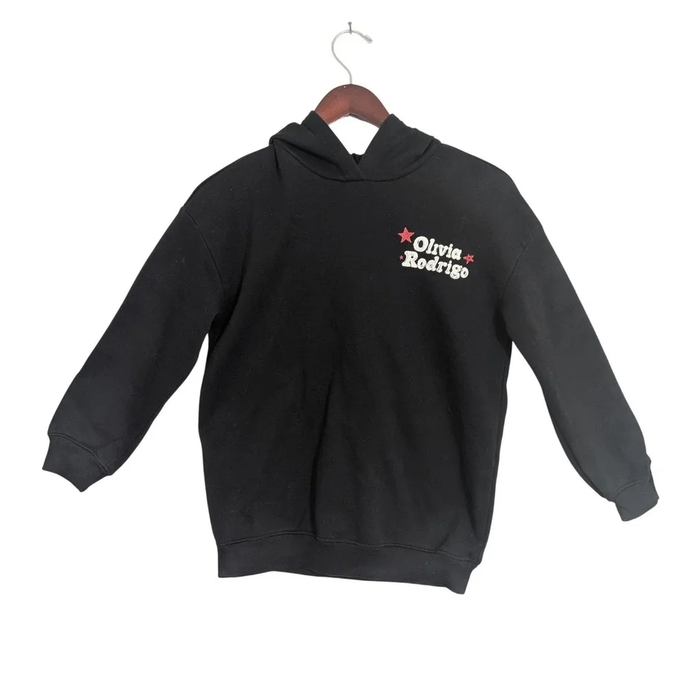 Old Navy Olivia Rodrigo So American Graphic Hoodie Black Kids XL 14-16 GUTS Tour